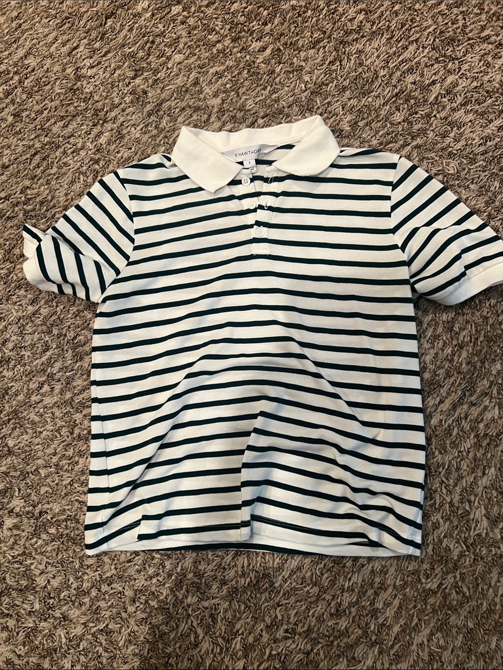 41 Hawthorn White Polo with Dark Green Horizontal Stripes